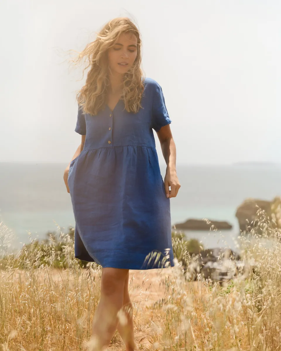Midi linen dress MACEIO in Cobalt blue 2