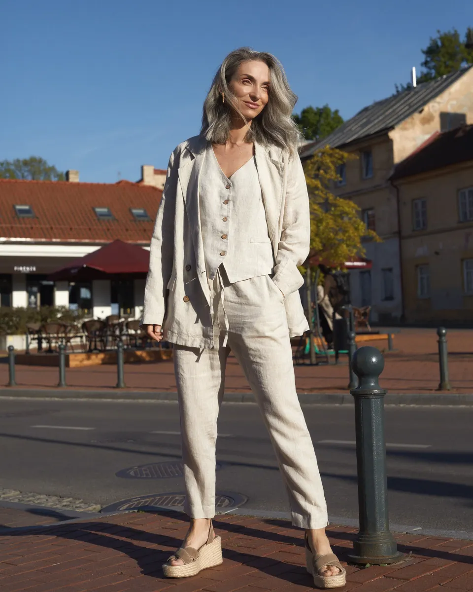 Oversized linen blazer HEBER in Natural melange 3