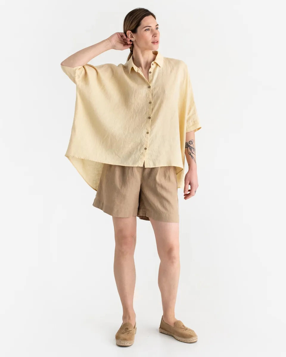 Pleated linen shorts BAGAN in Wheat 3