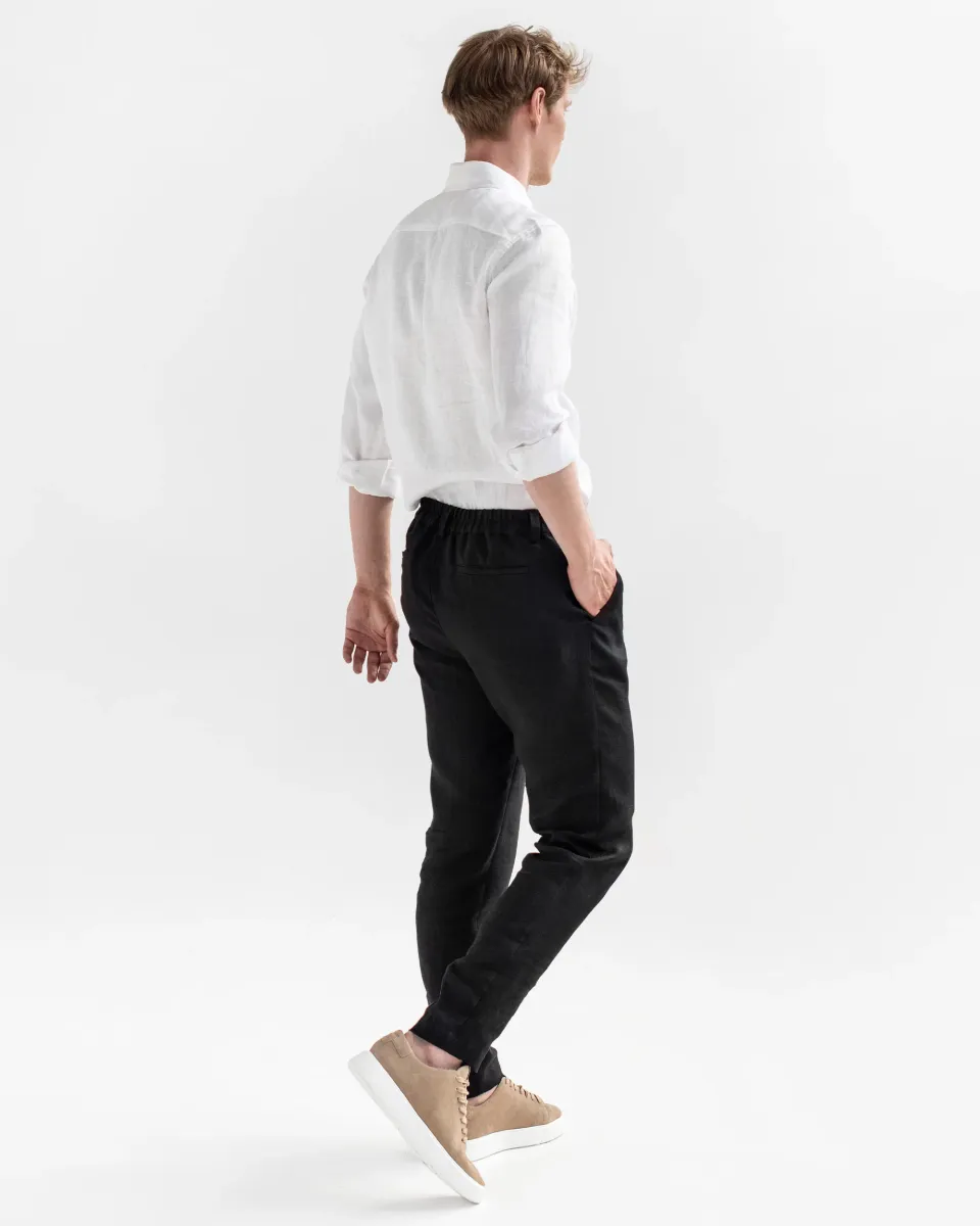 Regular straight leg men's linen pants SOGLIO in Black 2