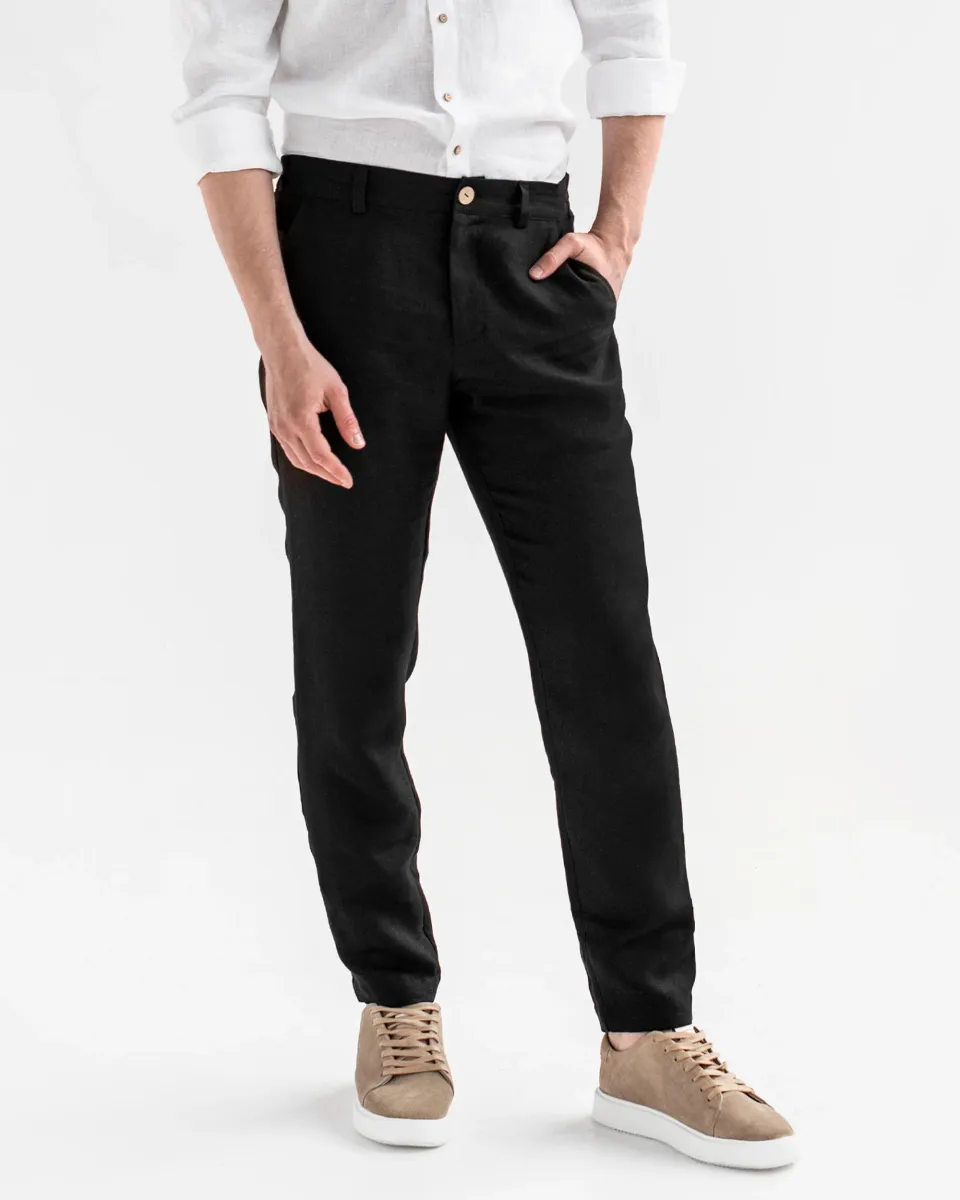 Regular straight leg men's linen pants SOGLIO in Black 3
