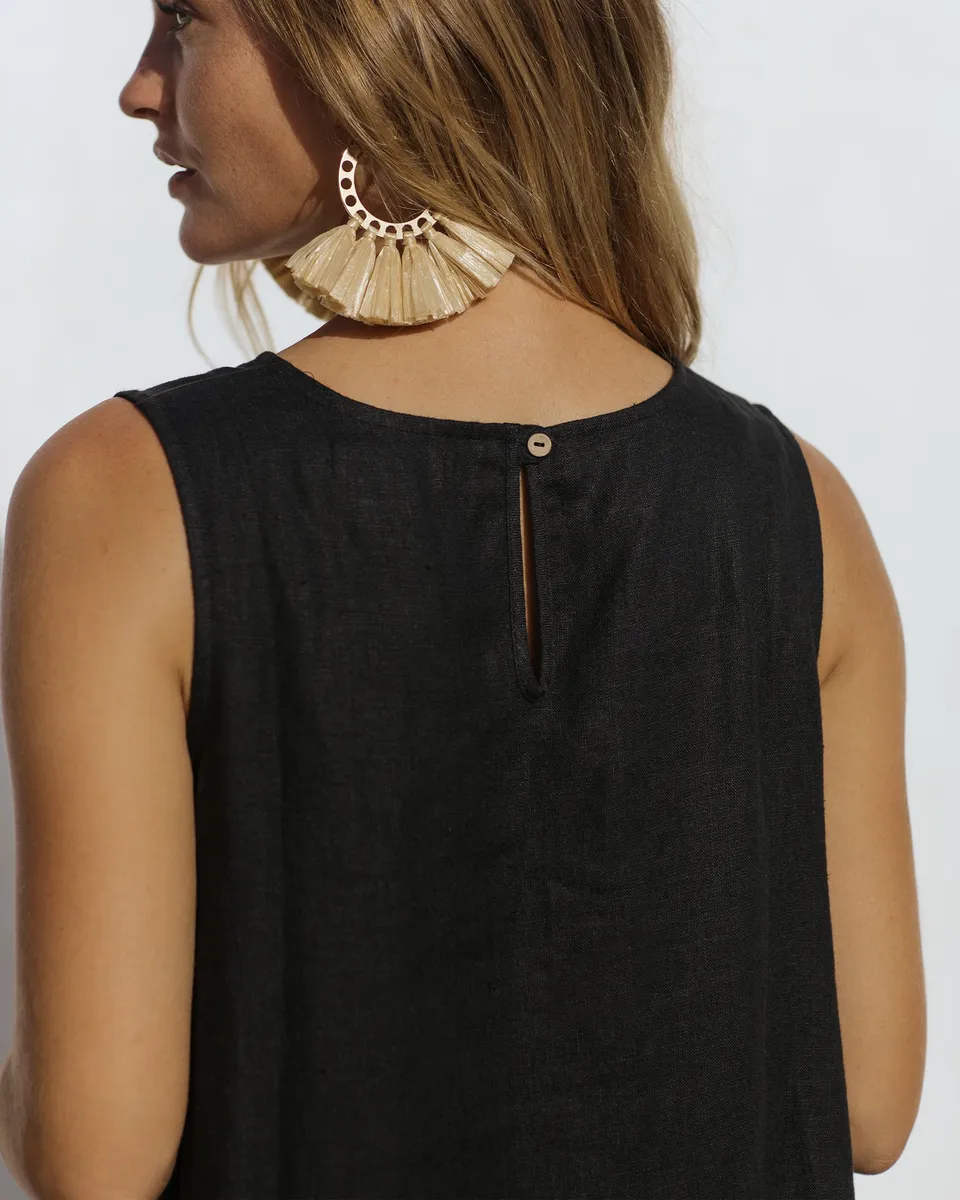 Royal TOSCANA linen dress in Black 3