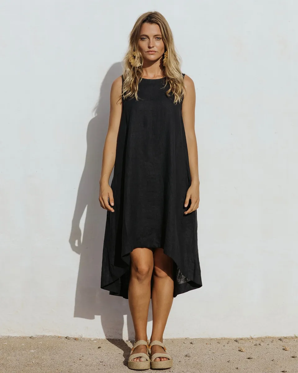 Royal TOSCANA linen dress in Black 5
