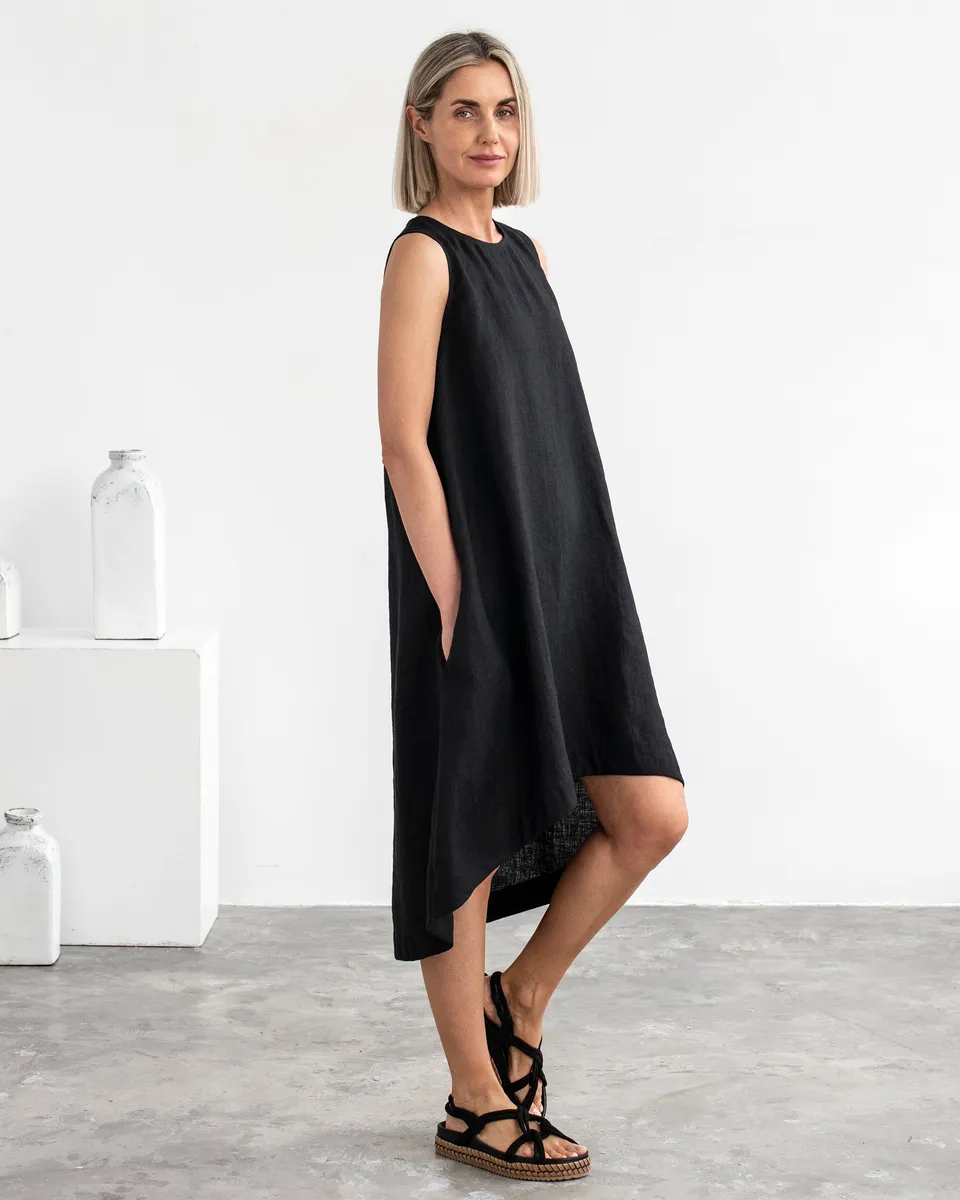 Royal TOSCANA linen dress in Black 6