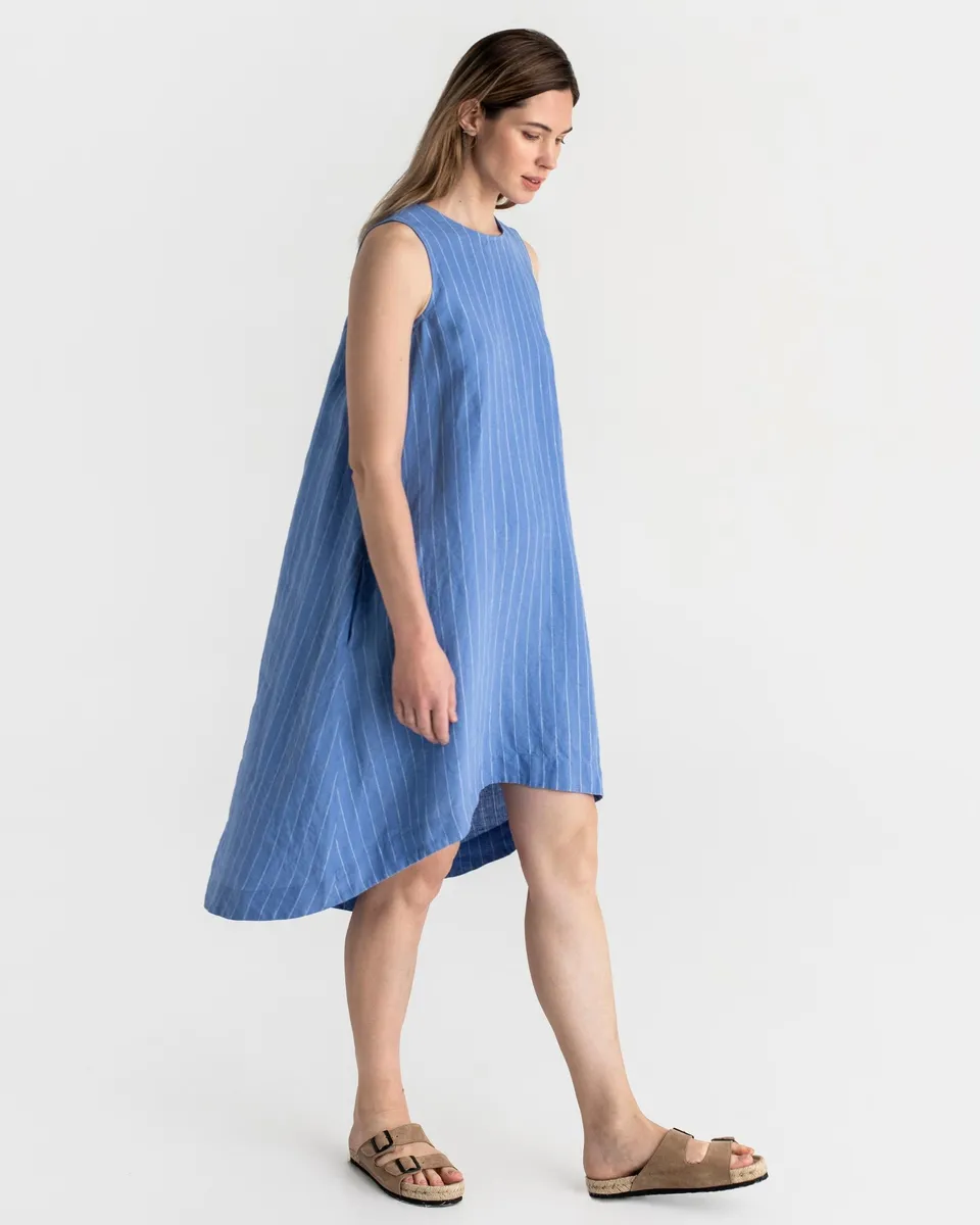 Royal TOSCANA linen dress in Blue stripes 2
