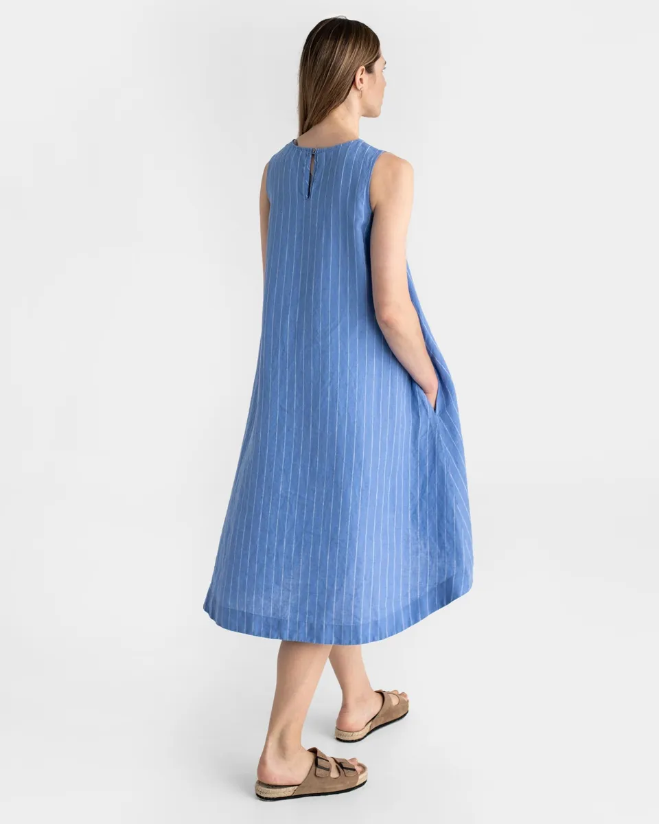 Royal TOSCANA linen dress in Blue stripes 3