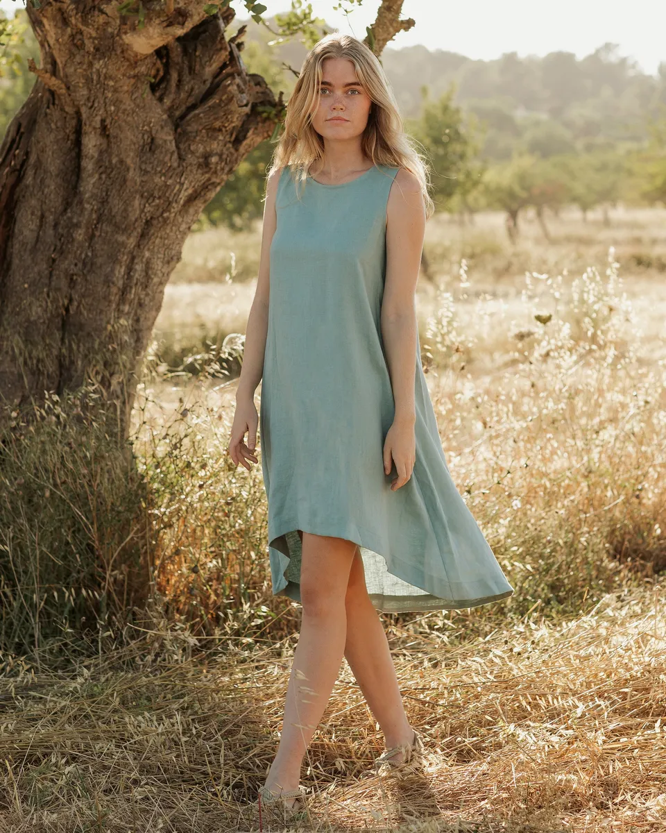 Royal TOSCANA linen dress in Teal blue 2