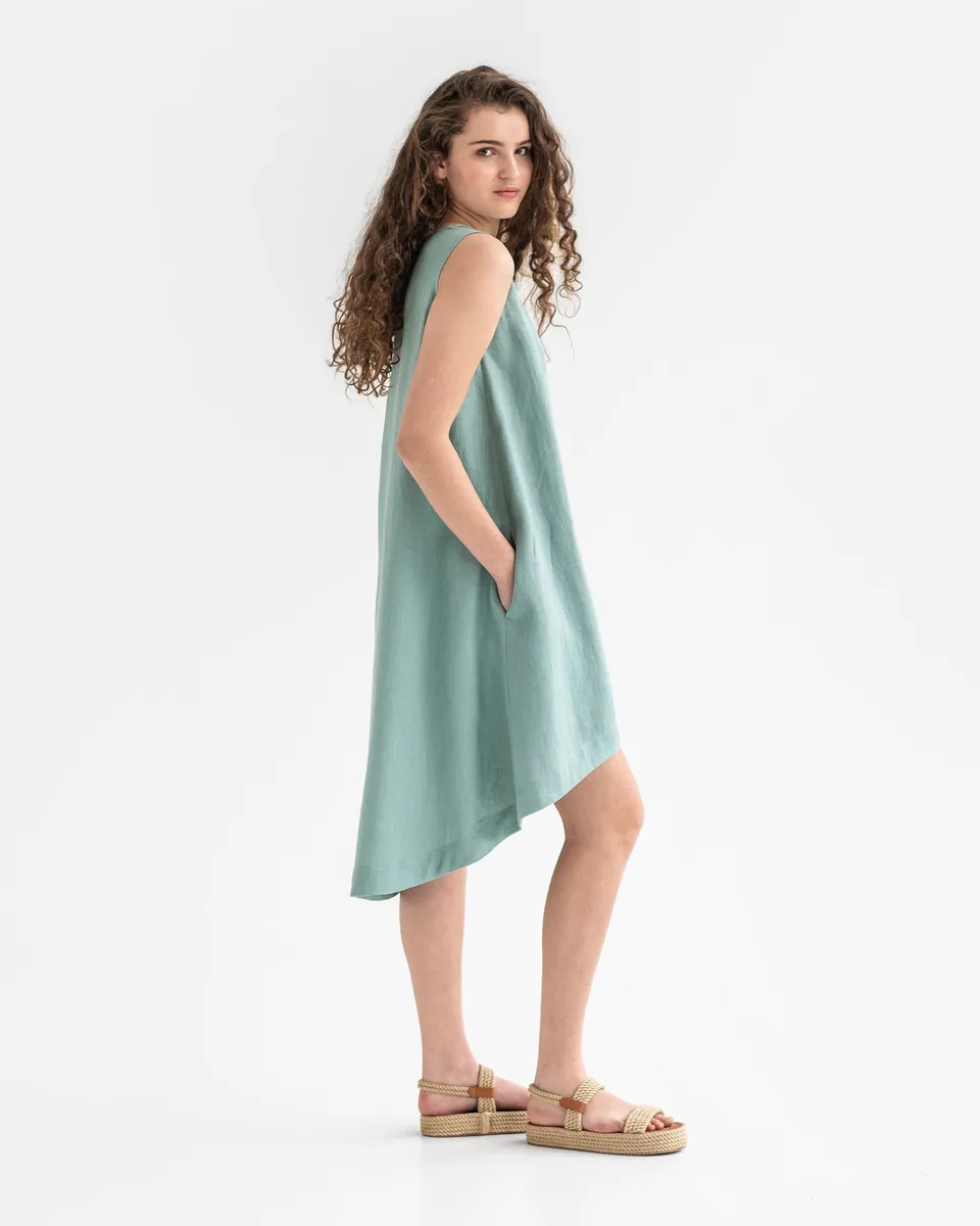 Royal TOSCANA linen dress in Teal blue 4