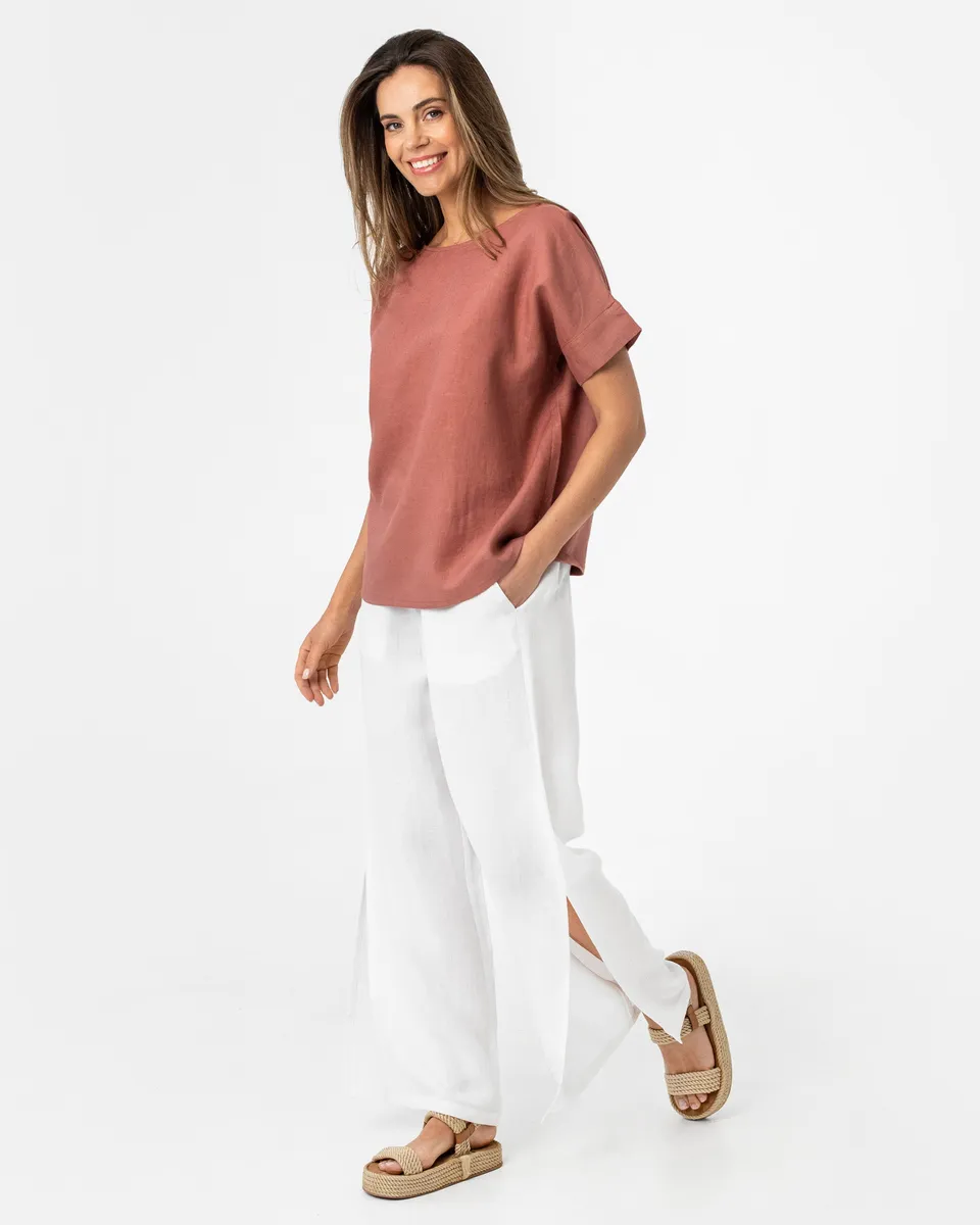 Short-sleeved linen top AMED in Clay pink 2