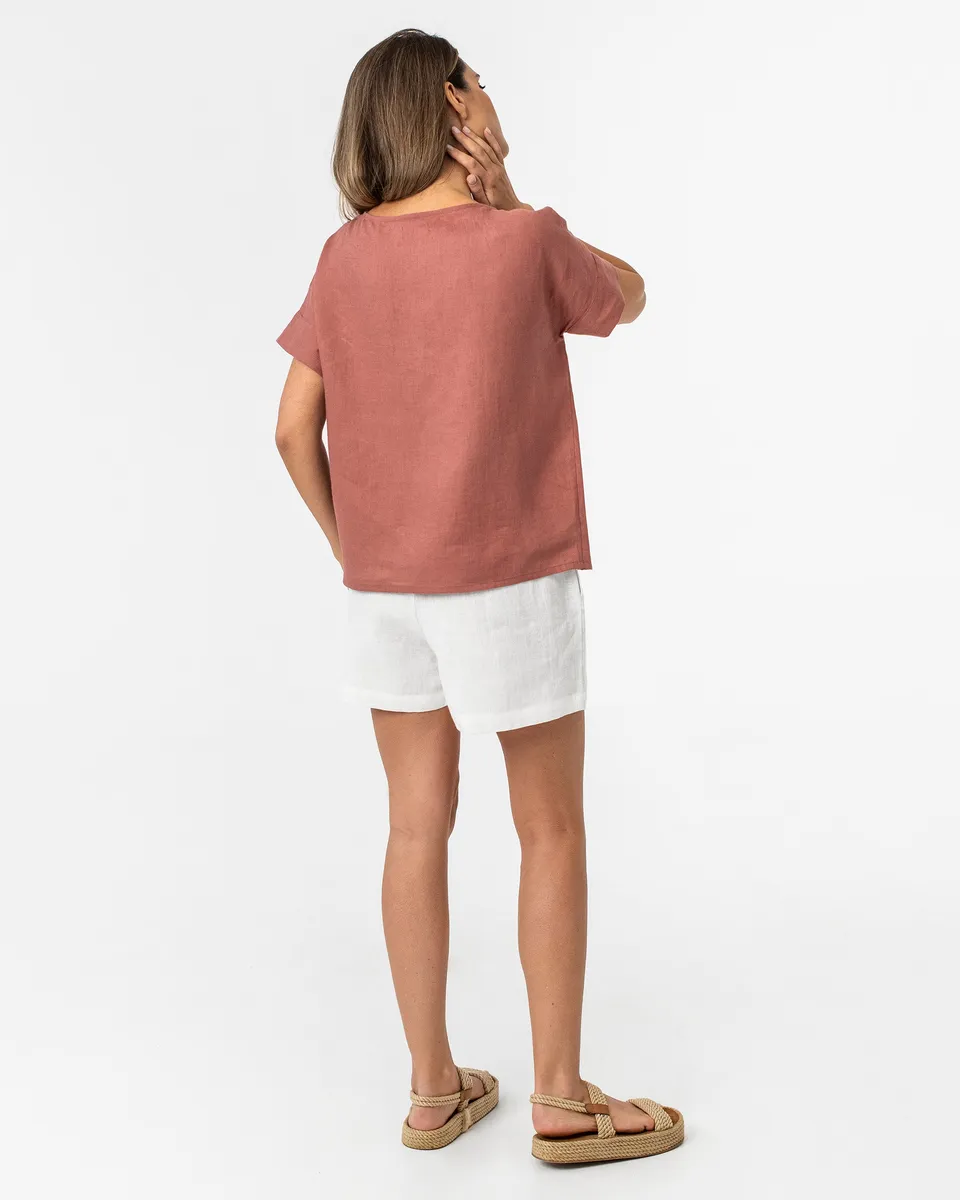 Short-sleeved linen top AMED in Clay pink 3