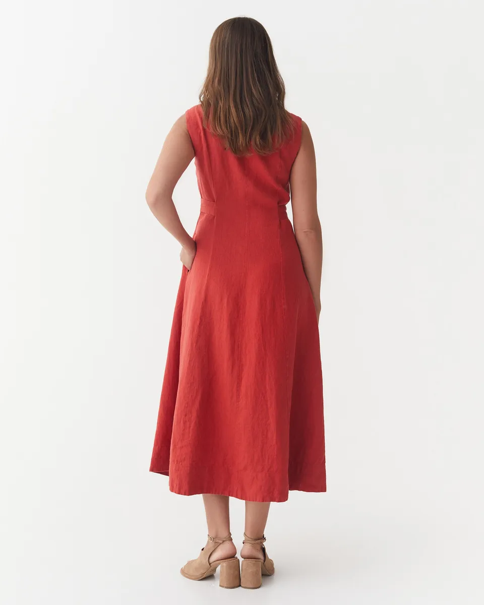 Sleeveless Linen Dress ACADIA in Aurora red 2