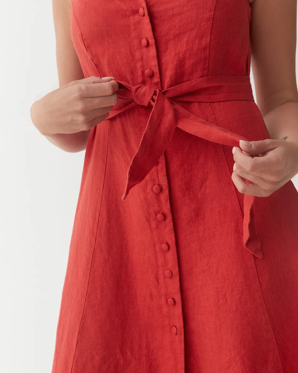 Sleeveless Linen Dress ACADIA in Aurora red 3