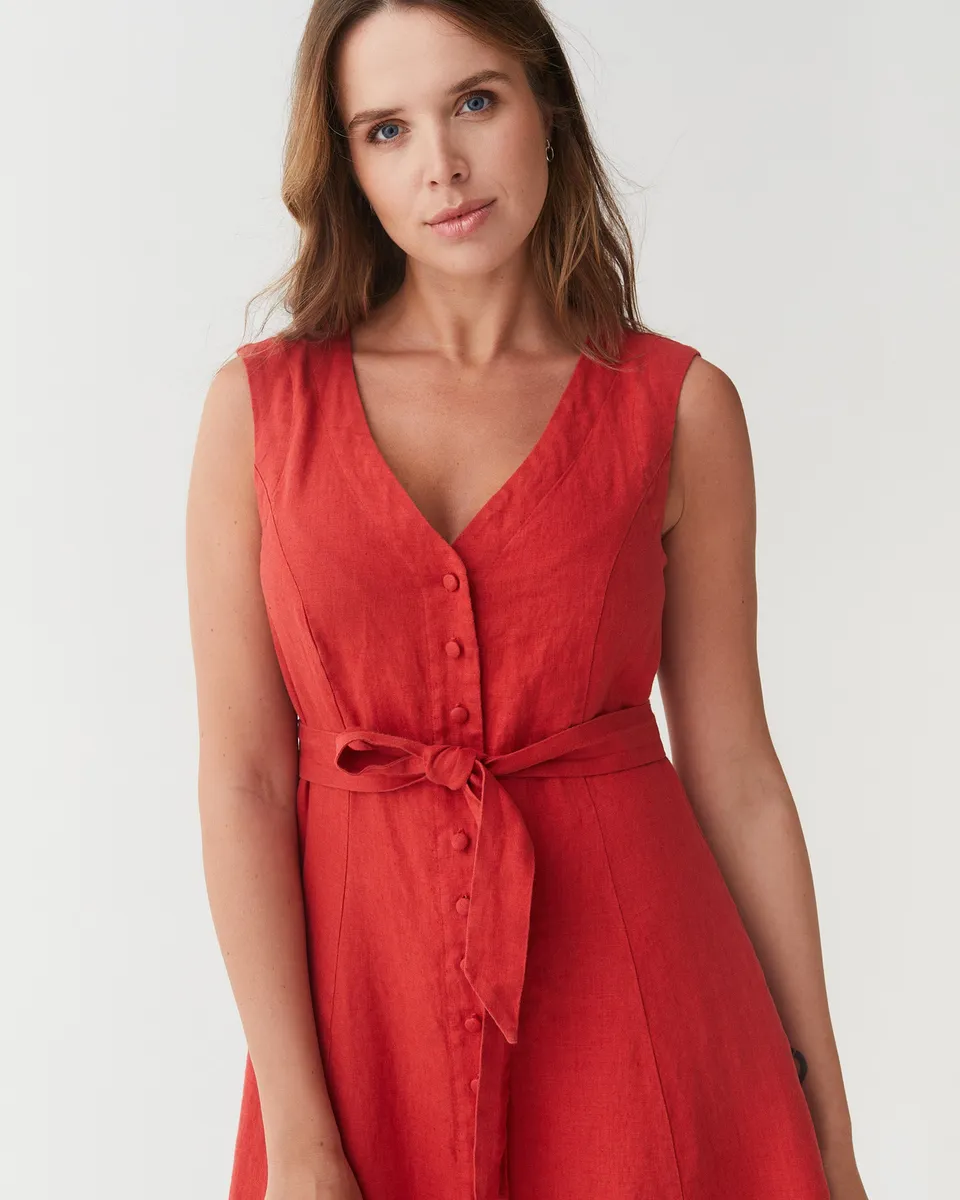 Sleeveless Linen Dress ACADIA in Aurora red 4