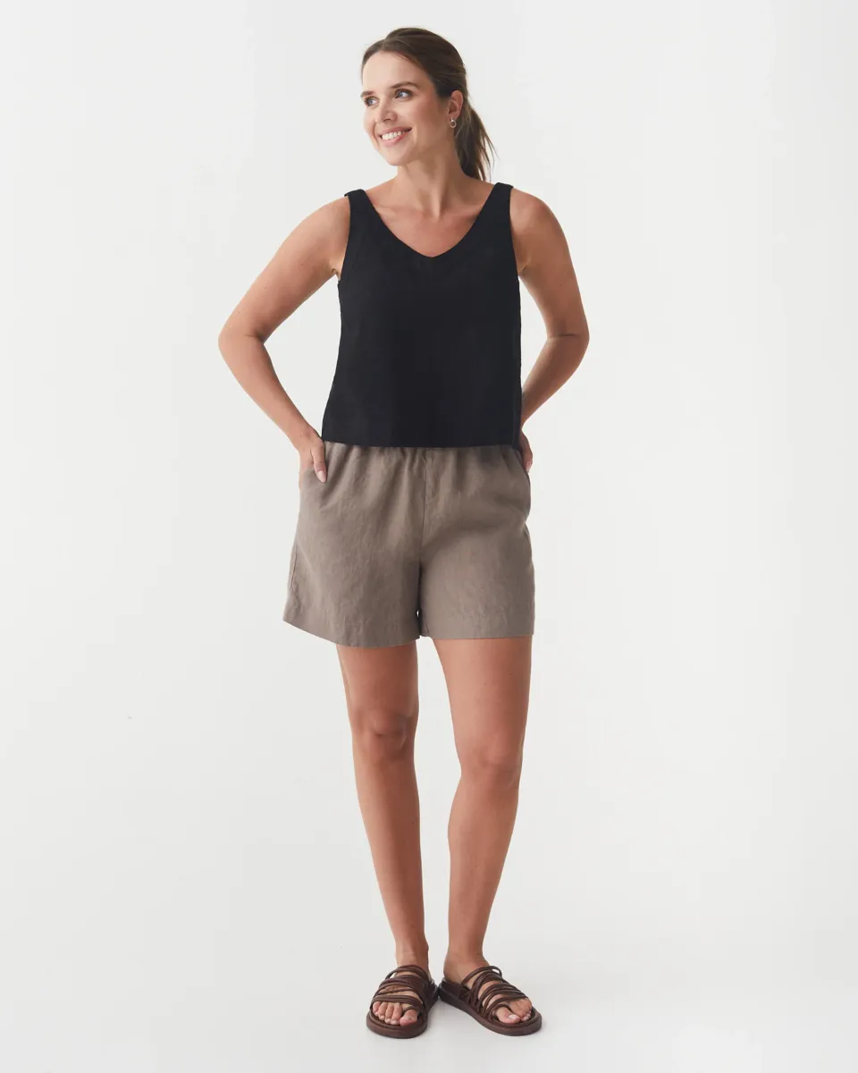 Sleeveless Linen Top DOURO in Black 2