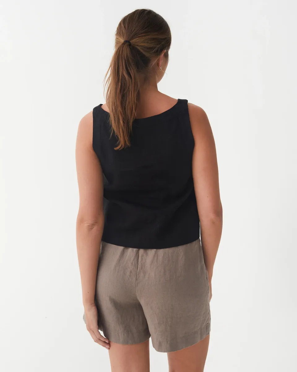 Sleeveless Linen Top DOURO in Black 3