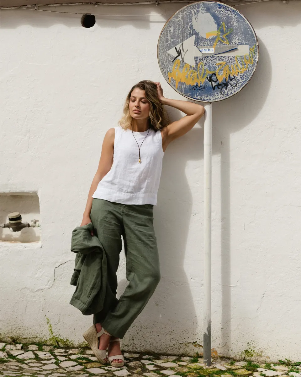Sleeveless Linen Top GENEVA in White 2