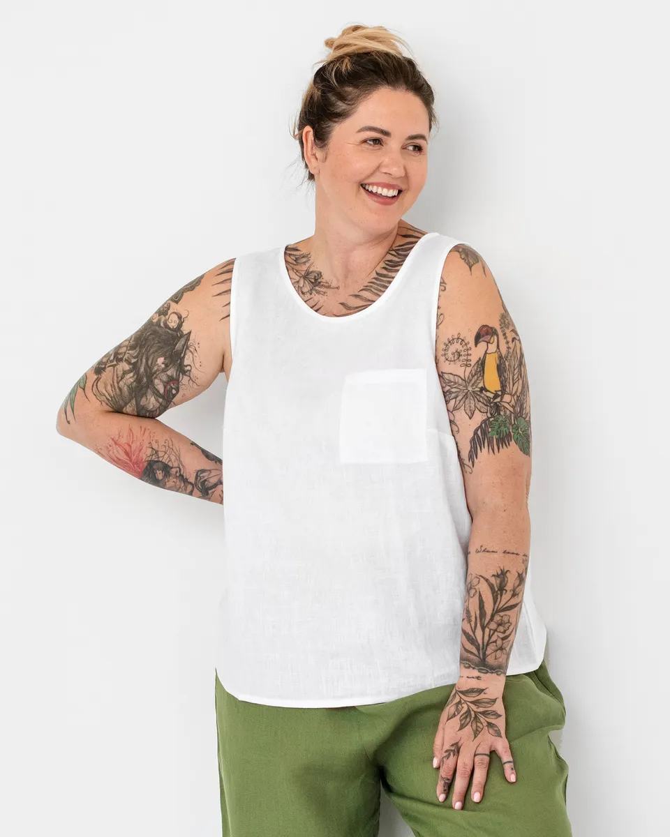 Sleeveless linen top SILAY in White