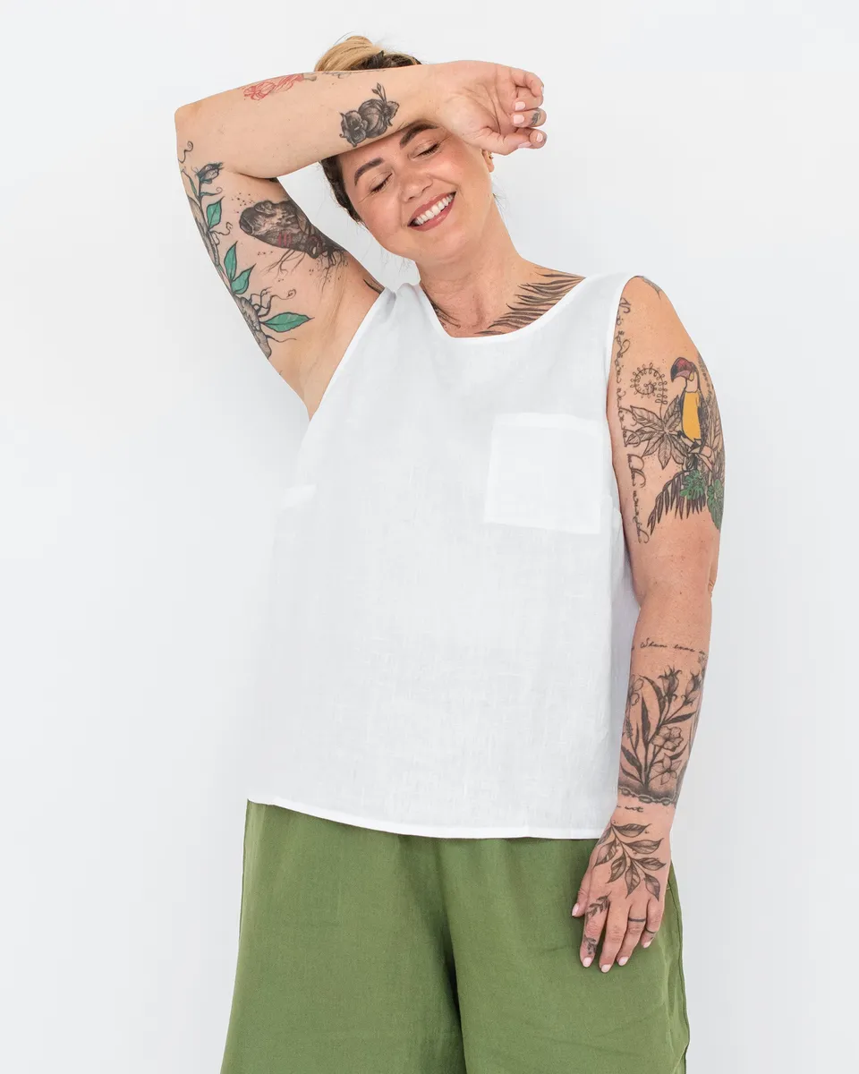 Sleeveless linen top SILAY in White 2