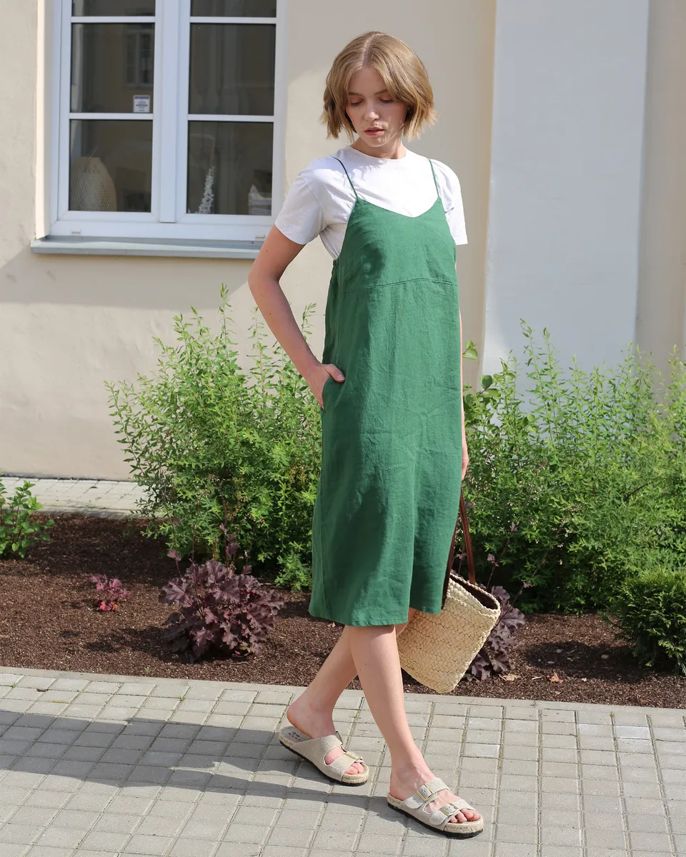 Slip linen dress MARFA in Green