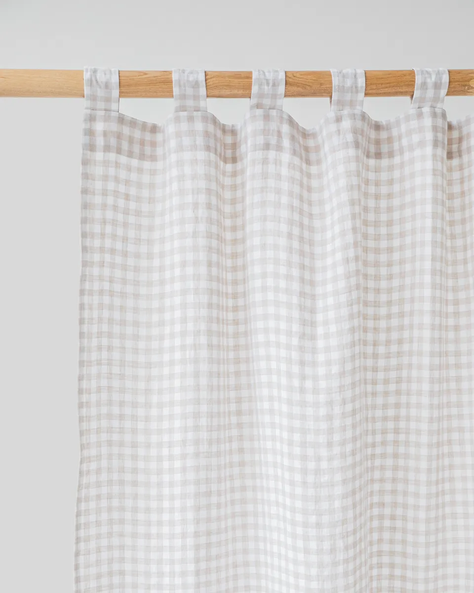 Tab top linen curtain panel (1 pcs) in Natural gingham