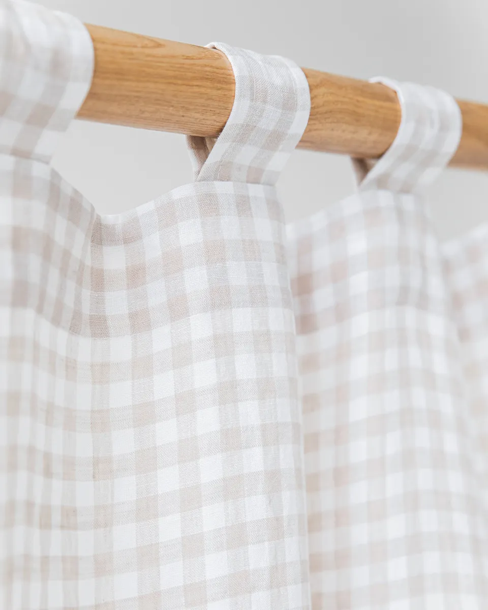 Tab top linen curtain panel (1 pcs) in Natural gingham 2