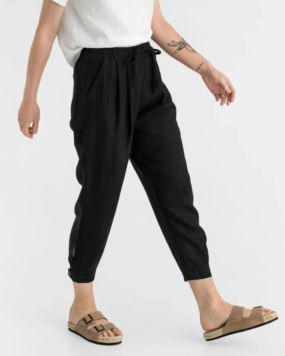 Tapered linen pants MONTAUK in Black 2