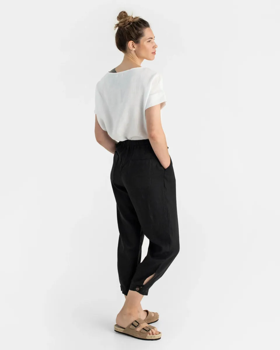 Tapered linen pants MONTAUK in Black 3