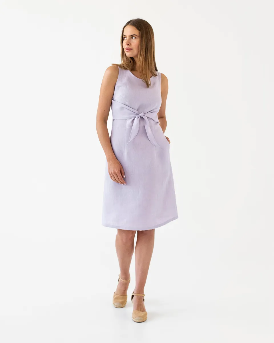 Tie-front linen dress EDEN in Lilac