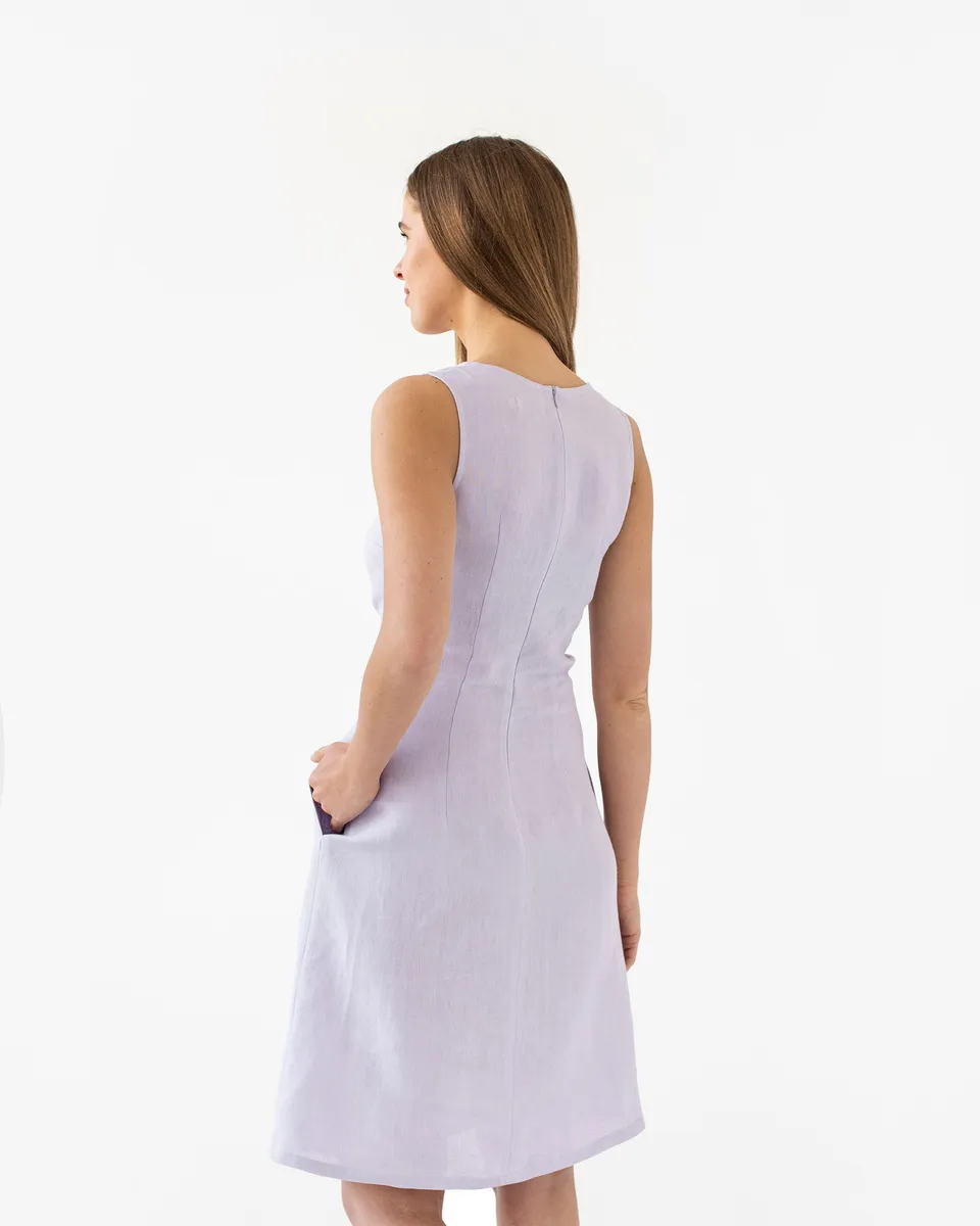 Tie-front linen dress EDEN in Lilac 2