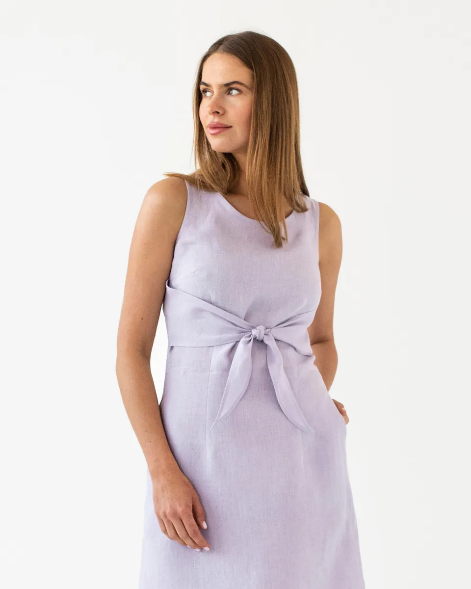 Tie-front linen dress EDEN in Lilac 3