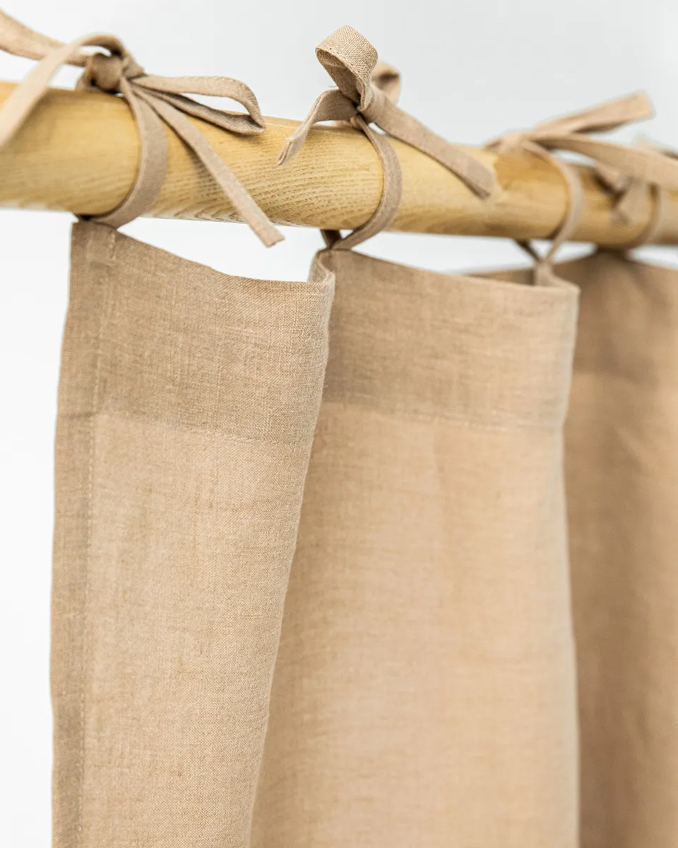 Tie top linen curtain panel (1 pcs) in Latte 2