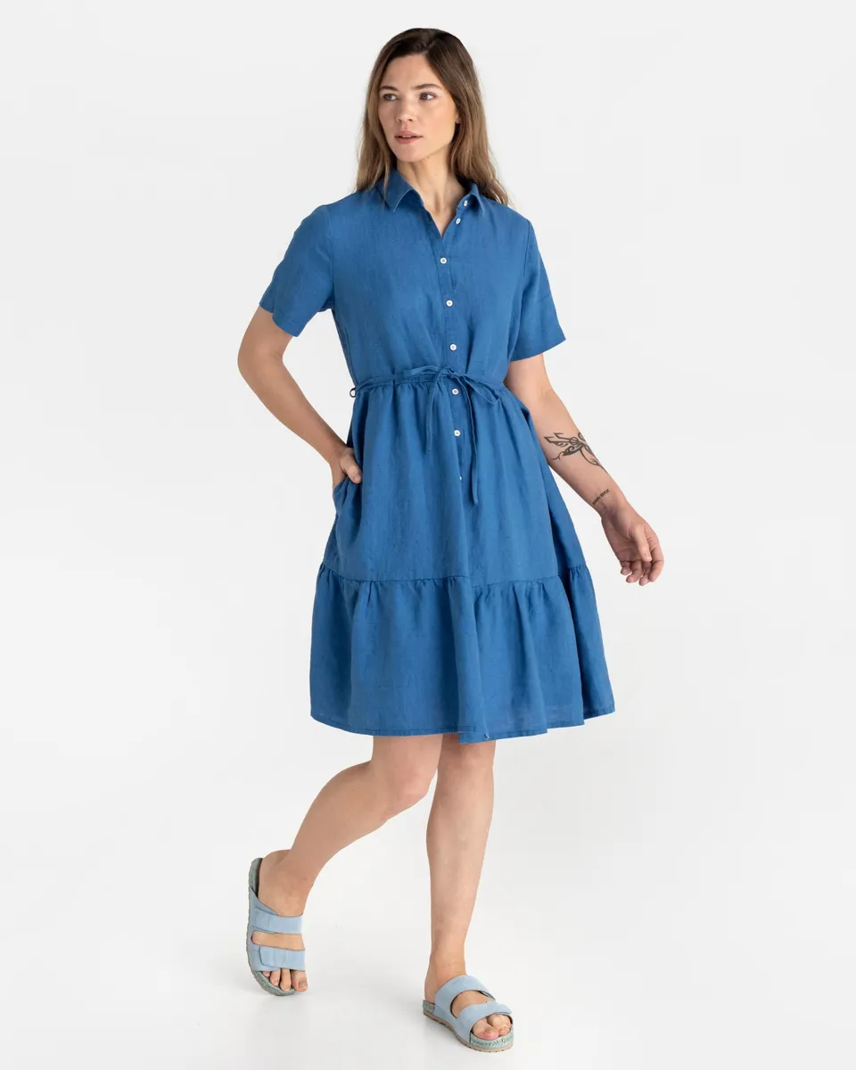 Tiered linen dress PETRA in Cobalt blue 6