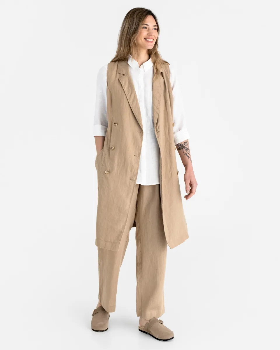 Trench linen dress LISBON in Wheat 3