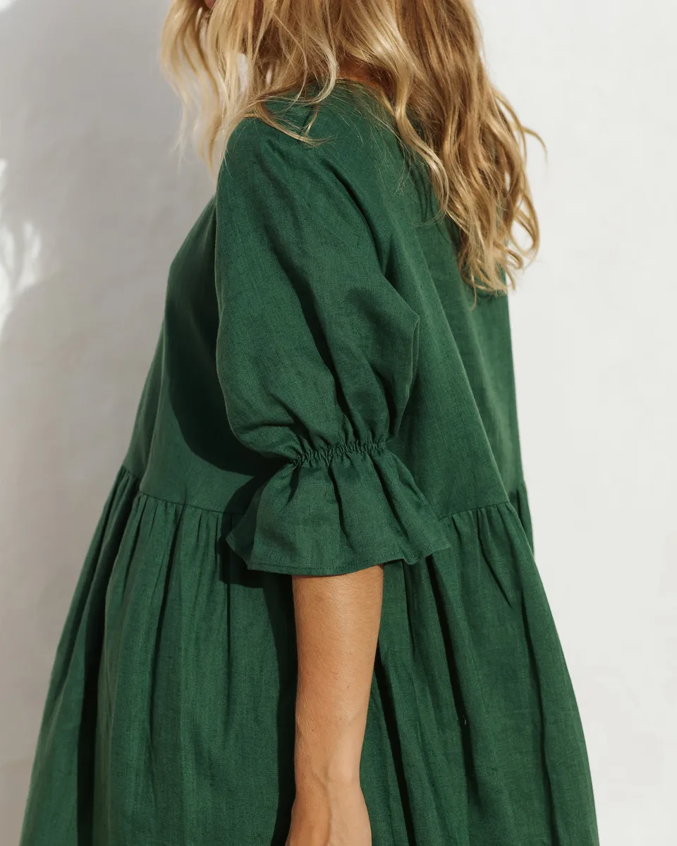 Voluminous linen dress NERJA in Green 2
