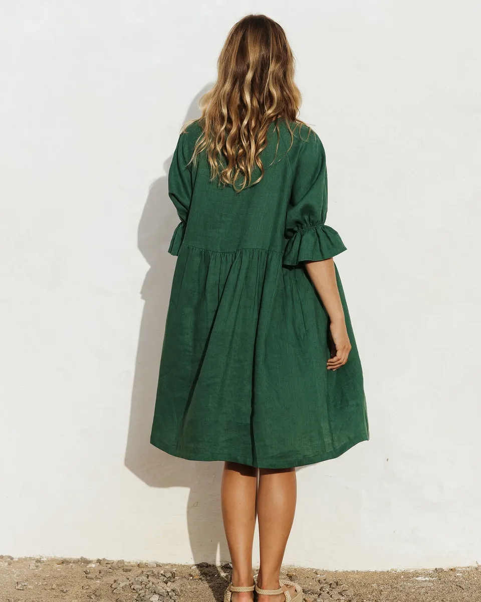 Voluminous linen dress NERJA in Green 5