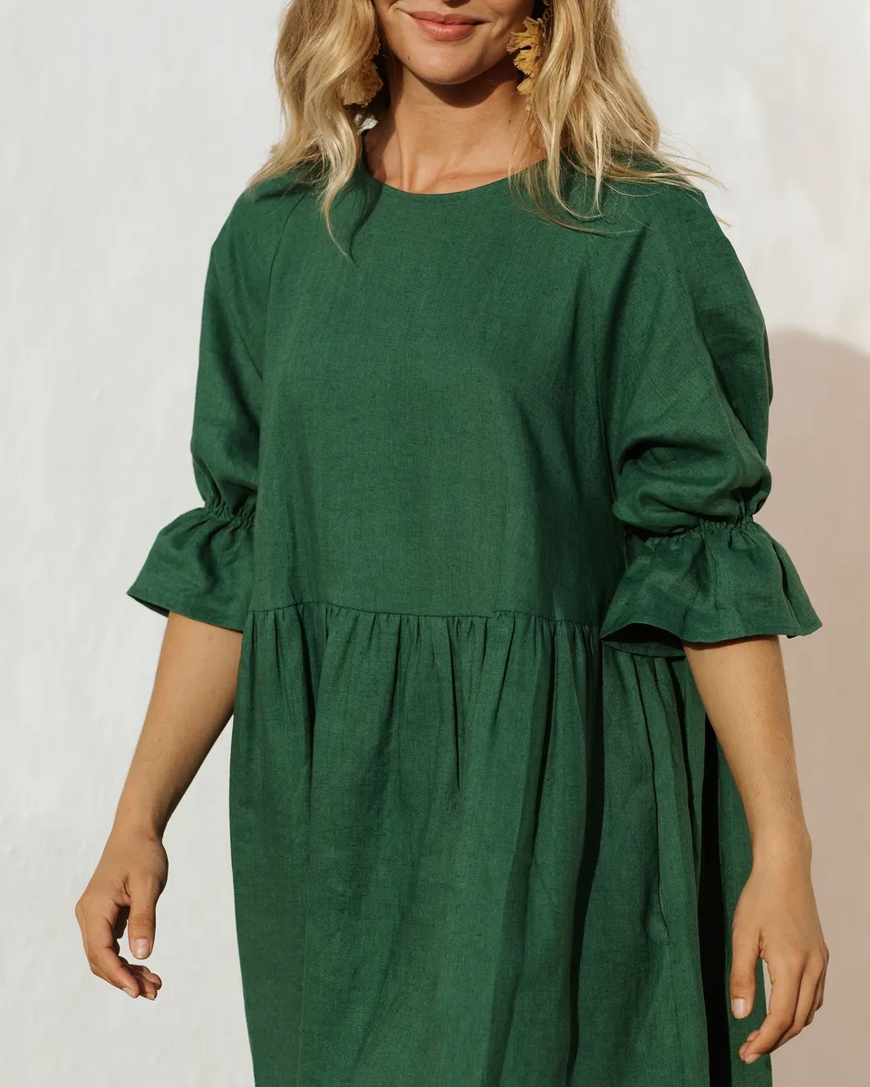Voluminous linen dress NERJA in Green 7