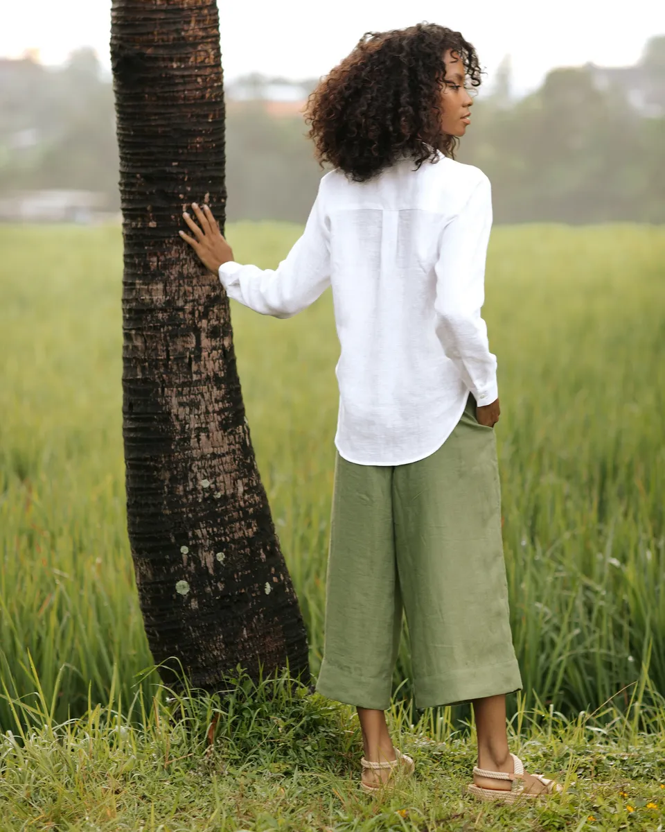 Wide leg linen culotte pants BRUNY in Forest green 5