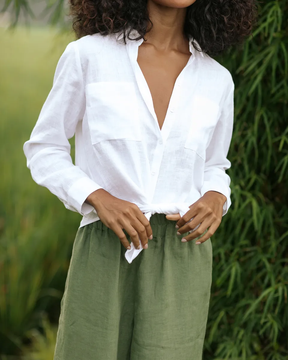 Wide leg linen culotte pants BRUNY in Forest green 8