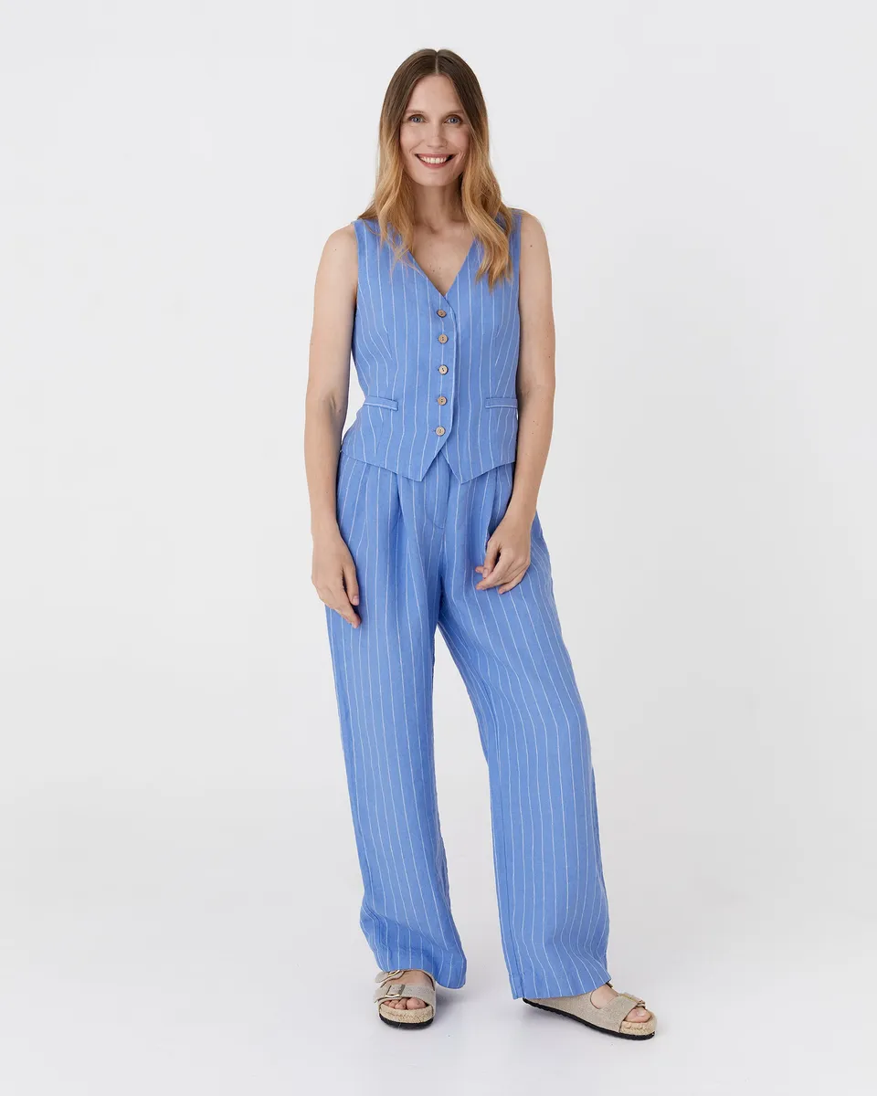 Wide leg linen pants ROME in Blue stripes