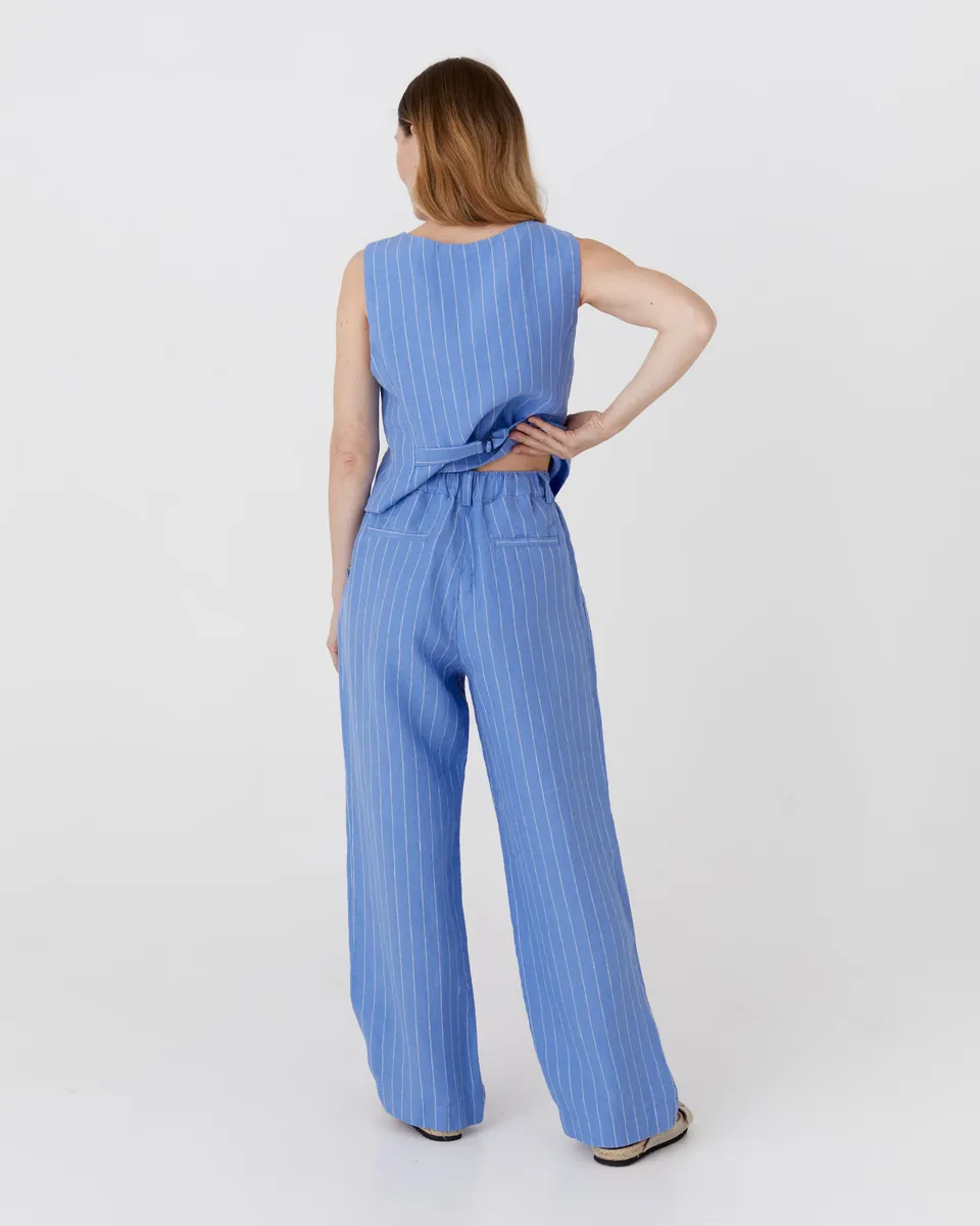Wide leg linen pants ROME in Blue stripes 2