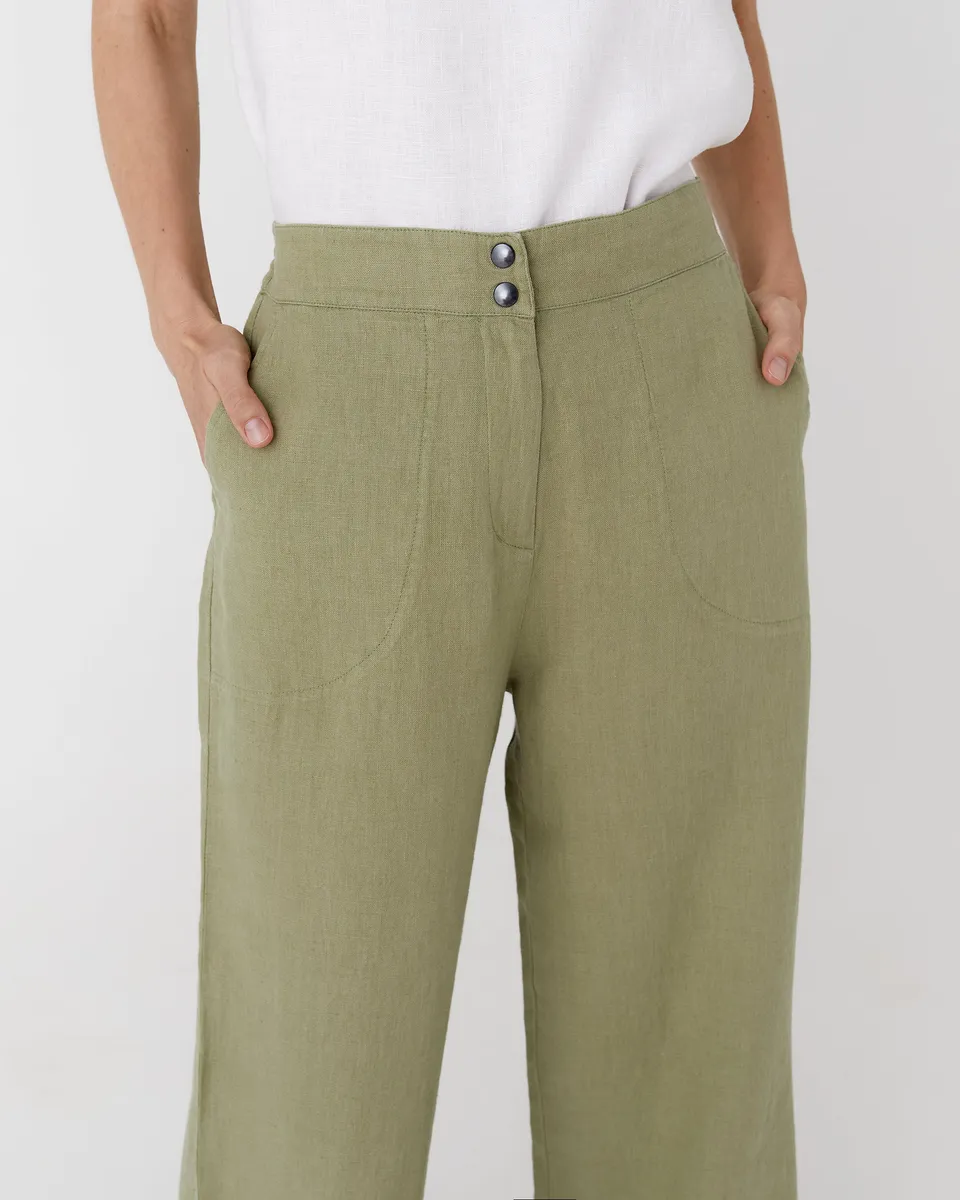 Wide linen pants BANFF in Sage 2