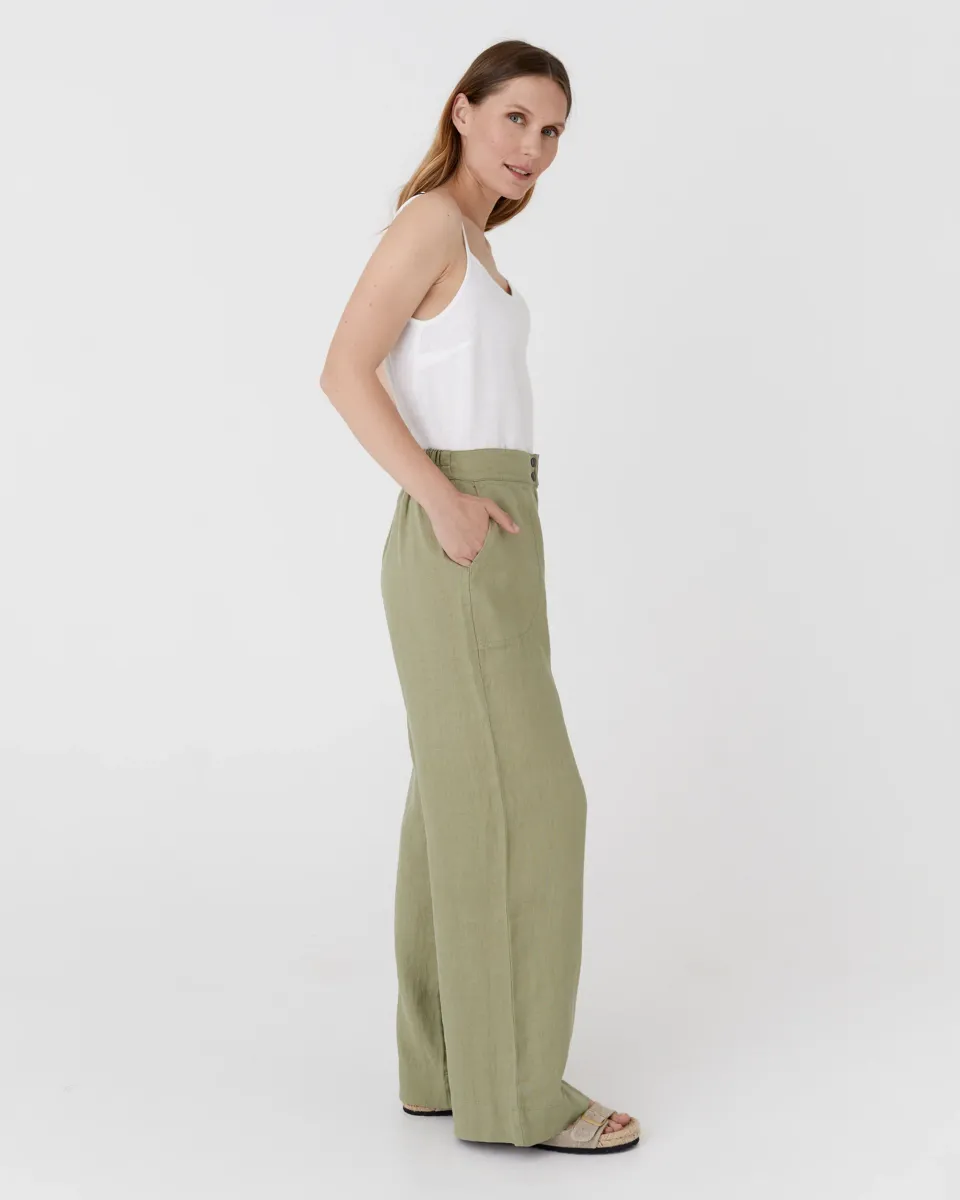 Wide linen pants BANFF in Sage 3