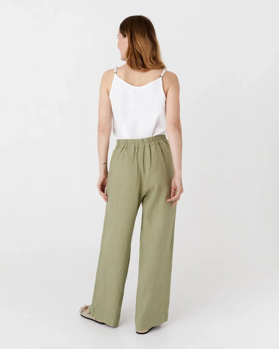 Wide linen pants BANFF in Sage 4
