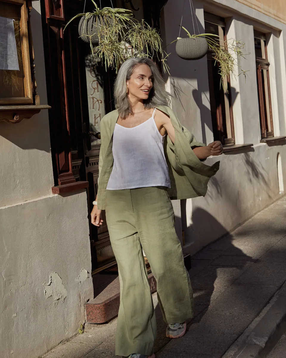 Wide linen pants BANFF in Sage 5