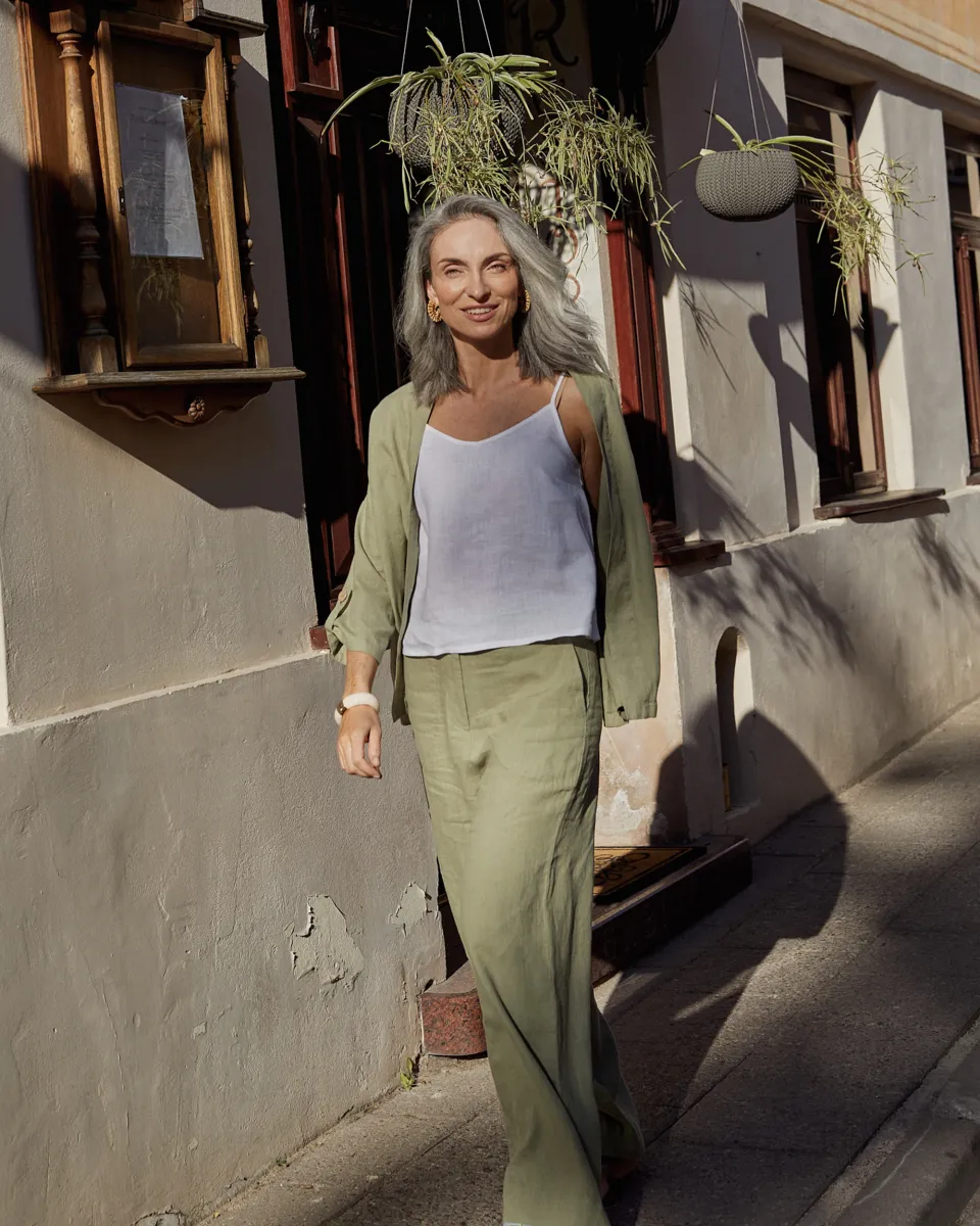 Wide linen pants BANFF in Sage 6