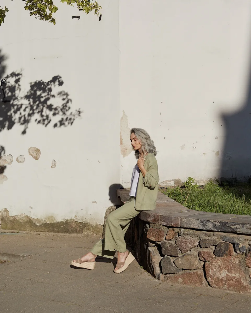 Wide linen pants BANFF in Sage 9