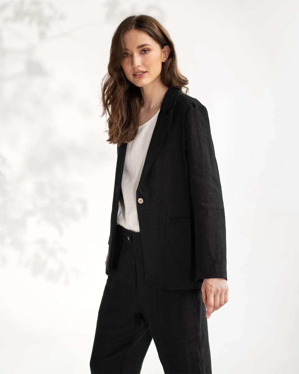 Women's linen blazer PLACID in Black 2