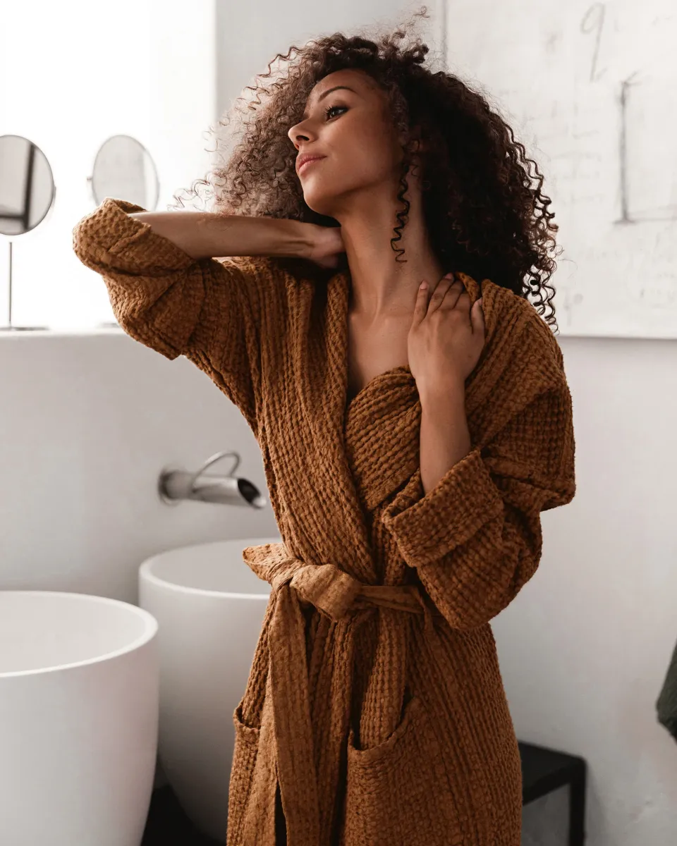 Women's waffle robe in Cinnamon 3