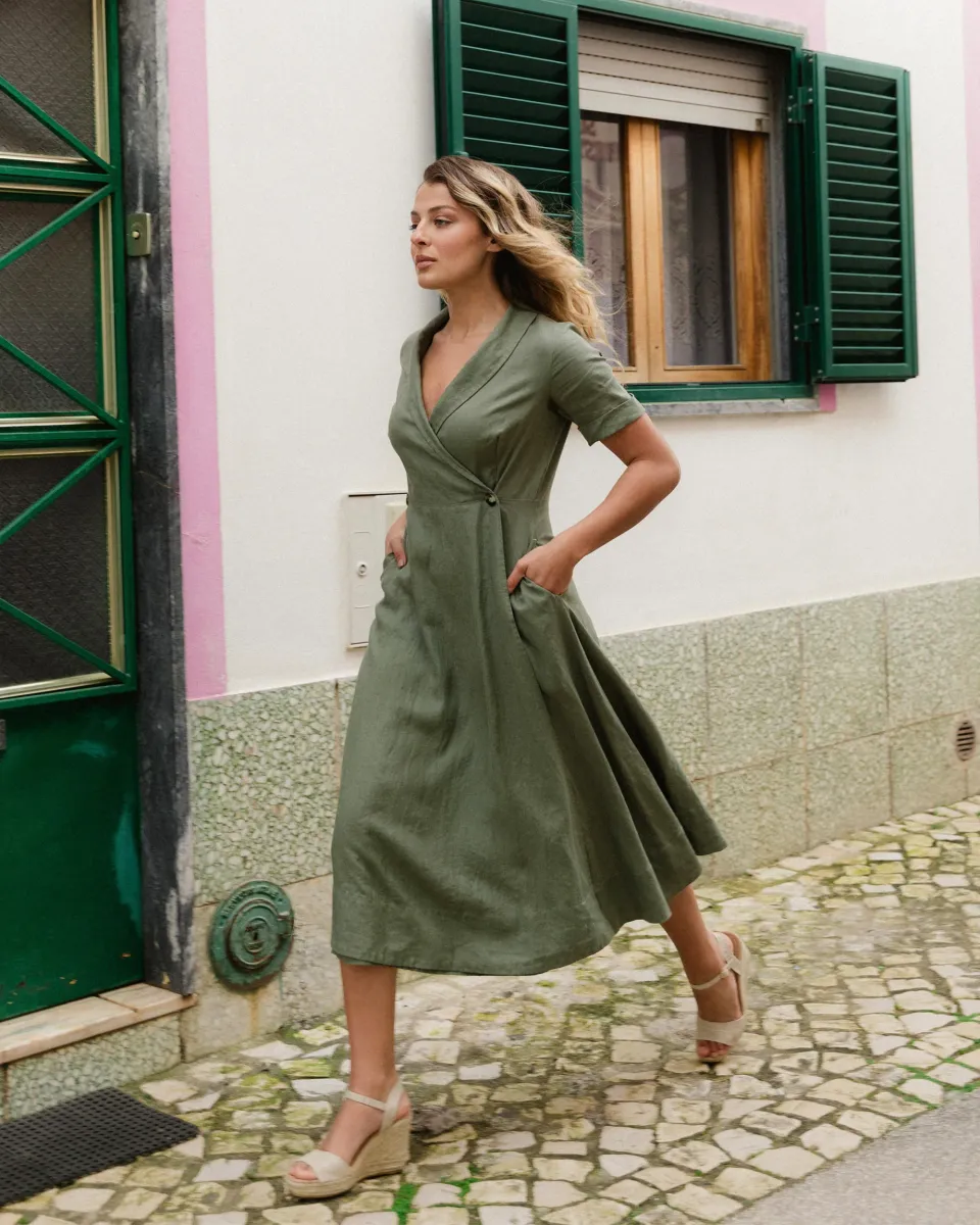 Wrap Linen dress PARIS in Mist green 3