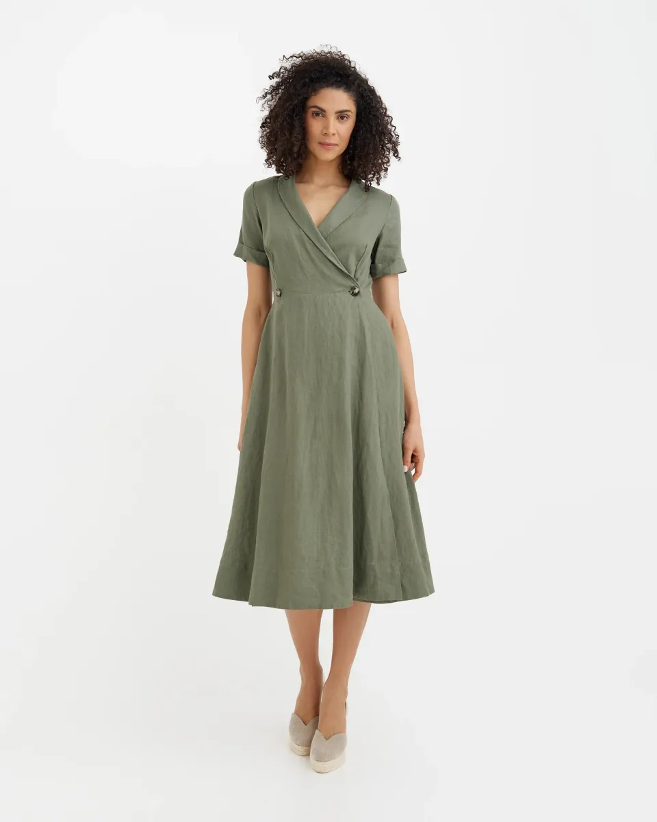 Wrap Linen dress PARIS in Mist green 4